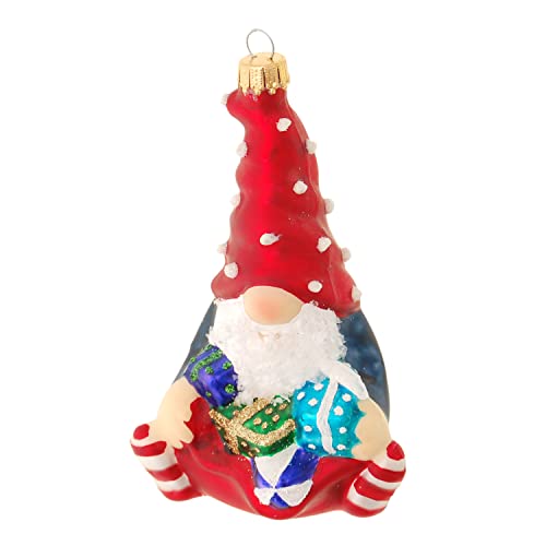 Christmas by Krebs Blown Glass Collectible Tree Ornaments (4" Gnome with Gift Bag) - Holiday Corner