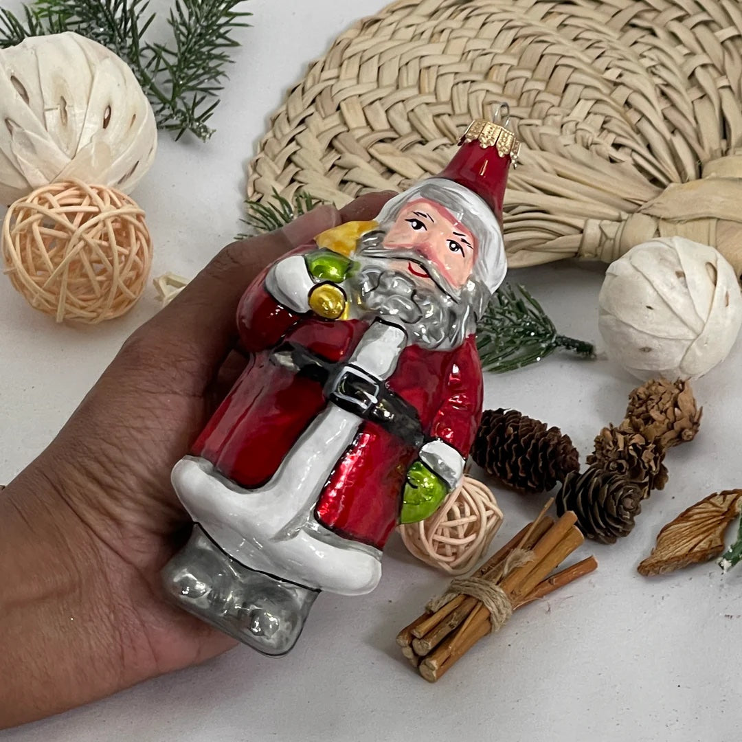 Rustic Santa, Red/ White, Figurine Ukrainian Made Christmas Ornament - Holiday Corner