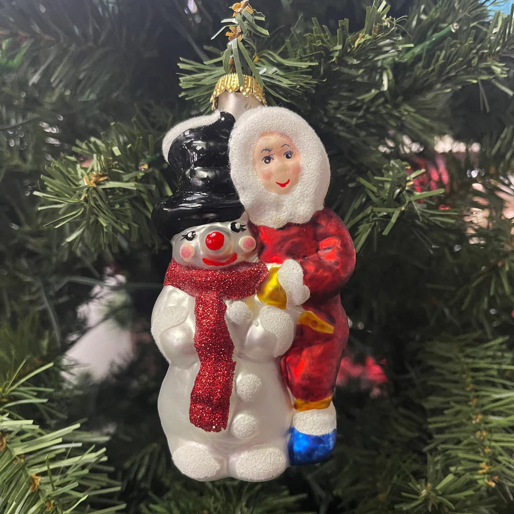 Ukrainian Snowman with Child, White/ Red, Figurine Christmas Ornament - Holiday Corner