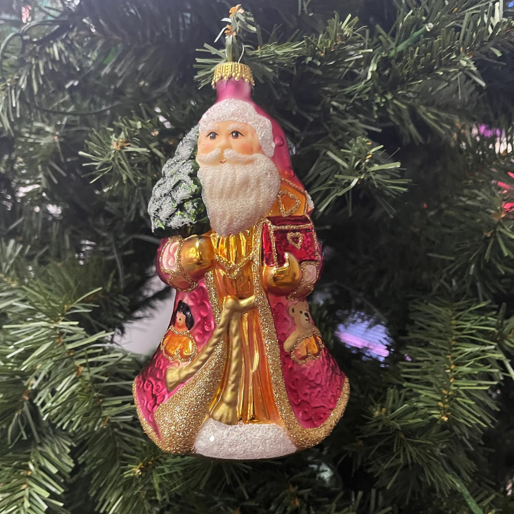 Santa with Treasure, Red/ Gold, Figurine Ukraian Made Christmas Ornament - Holiday Corner