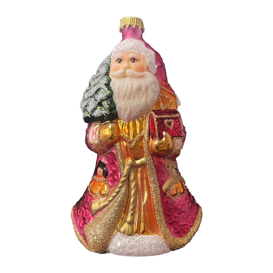 Santa with Treasure, Red/ Gold, Figurine Ukraian Made Christmas Ornament - Holiday Corner