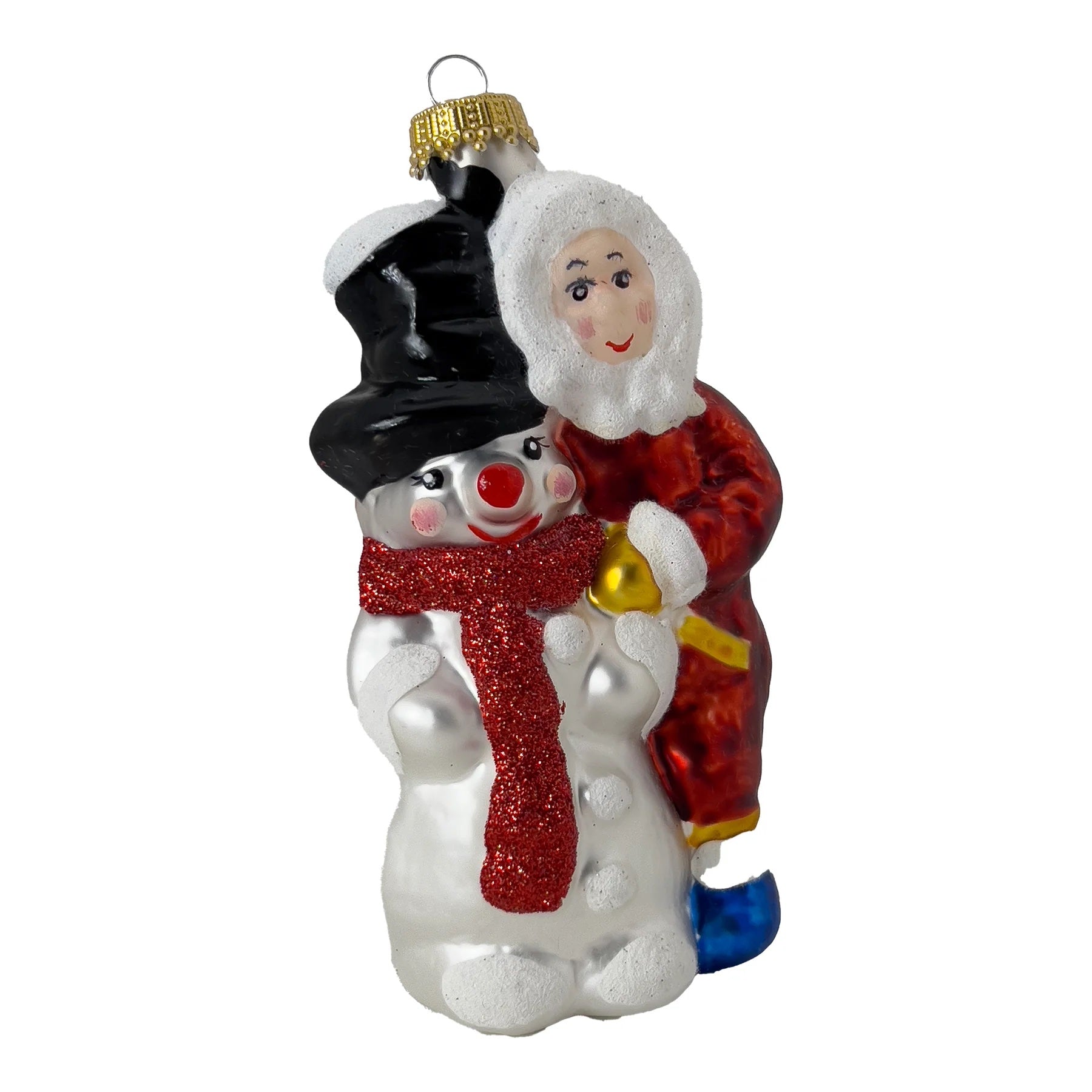 Ukrainian Snowman with Child, White/ Red, Figurine Christmas Ornament - Holiday Corner
