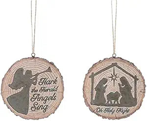 Click image to open expanded view  Resin Nativity/Angel Wood Slice Ornament - Holiday Corner