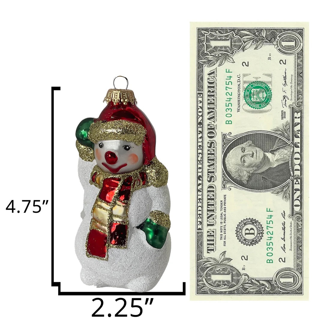 Ukrainian: Snowman Waving White/ Red Figurine Christmas Ornament - Holiday Corner