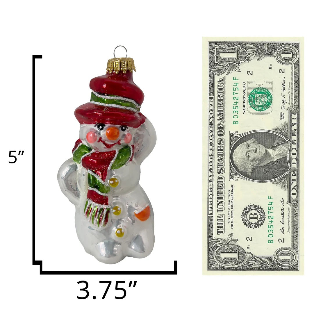 Ukrainian: Jolly Snowman with hat, White/ Red/ Green, Figurine Christmas Ornament - Holiday Corner