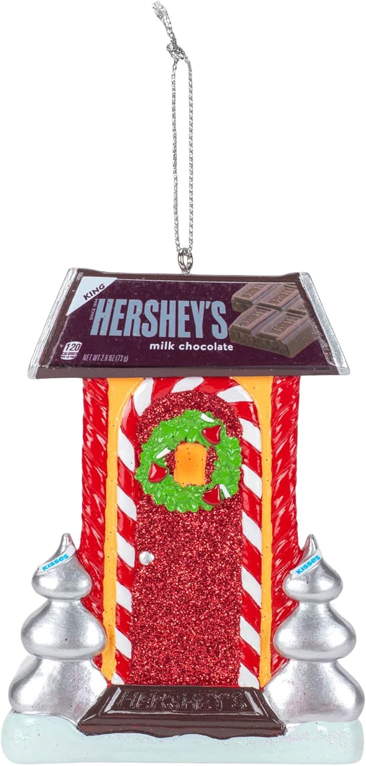Hershey Gingerbread Candy Door 4 Inch Red Glitter Resin Ornament - Holiday Corner
