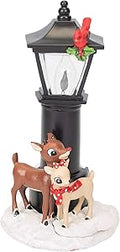 Rudolph and Clarice By Lamppost 7.25 Inch Resin Stone Flickering Night Light - Holiday Corner