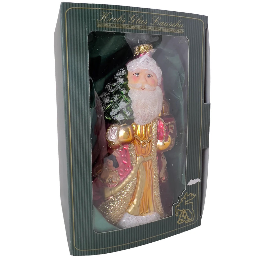 Santa with Treasure, Red/ Gold, Figurine Ukraian Made Christmas Ornament - Holiday Corner
