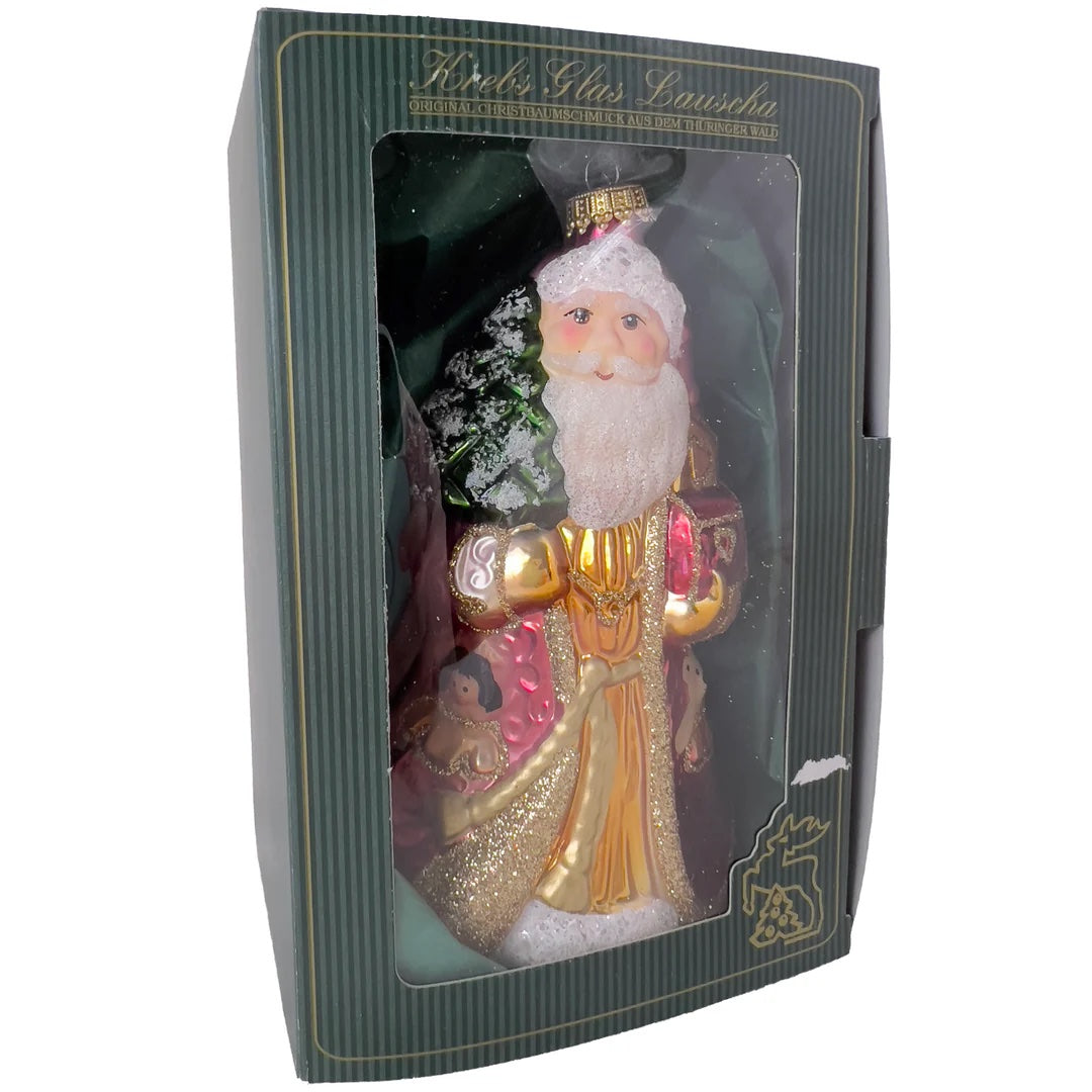 Santa with Treasure, Red/ Gold, Figurine Ukraian Made Christmas Ornament - Holiday Corner
