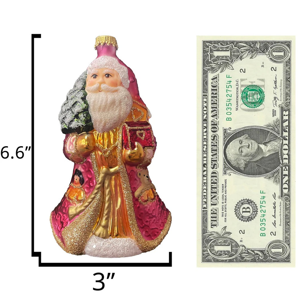 Santa with Treasure, Red/ Gold, Figurine Ukraian Made Christmas Ornament - Holiday Corner