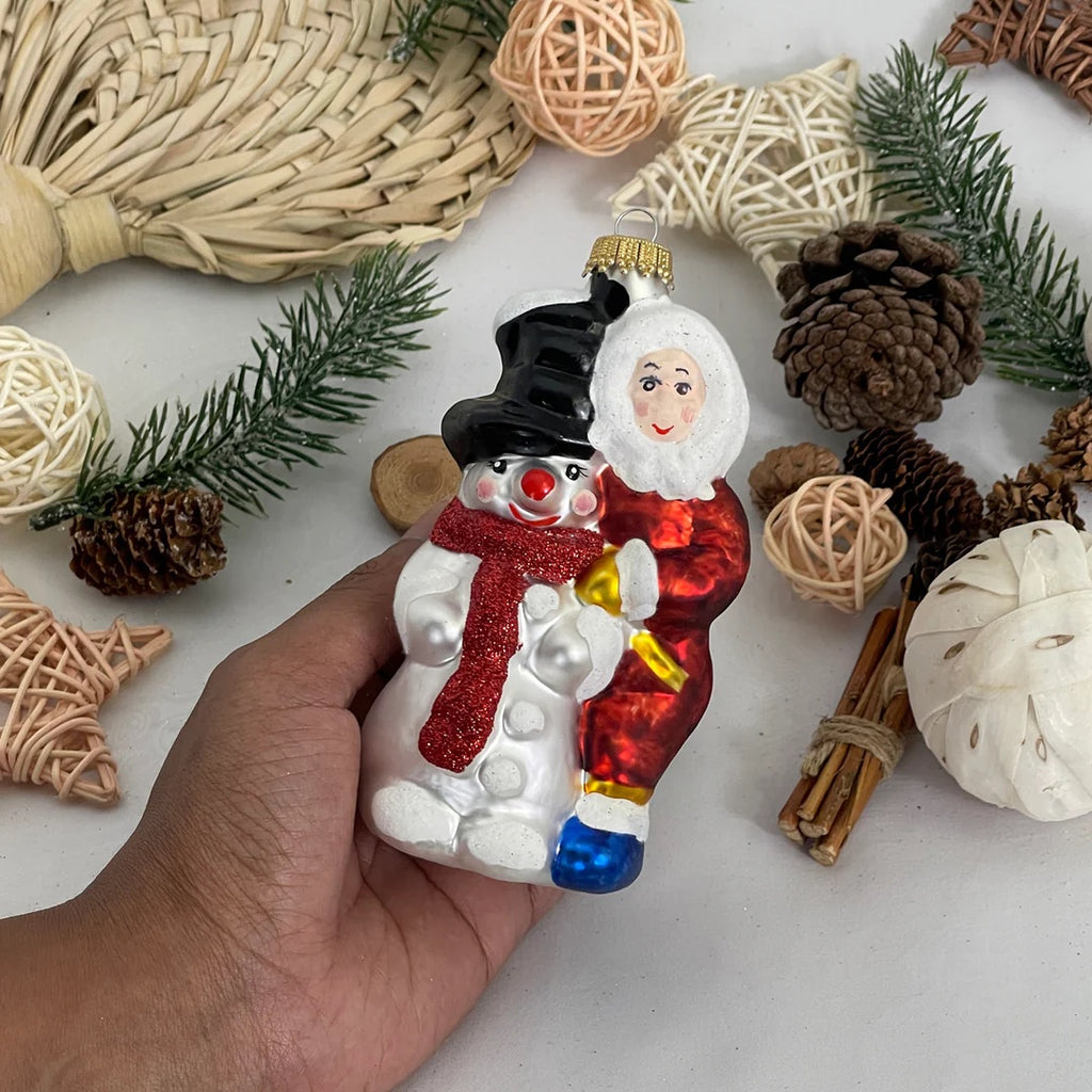 Ukrainian Snowman with Child, White/ Red, Figurine Christmas Ornament - Holiday Corner