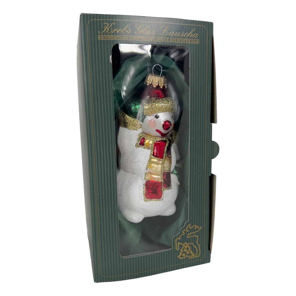 Ukrainian: Snowman Waving White/ Red Figurine Christmas Ornament - Holiday Corner