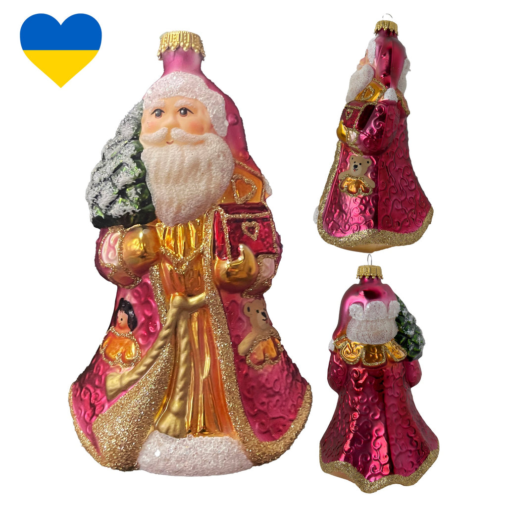 Santa with Treasure, Red/ Gold, Figurine Ukraian Made Christmas Ornament - Holiday Corner